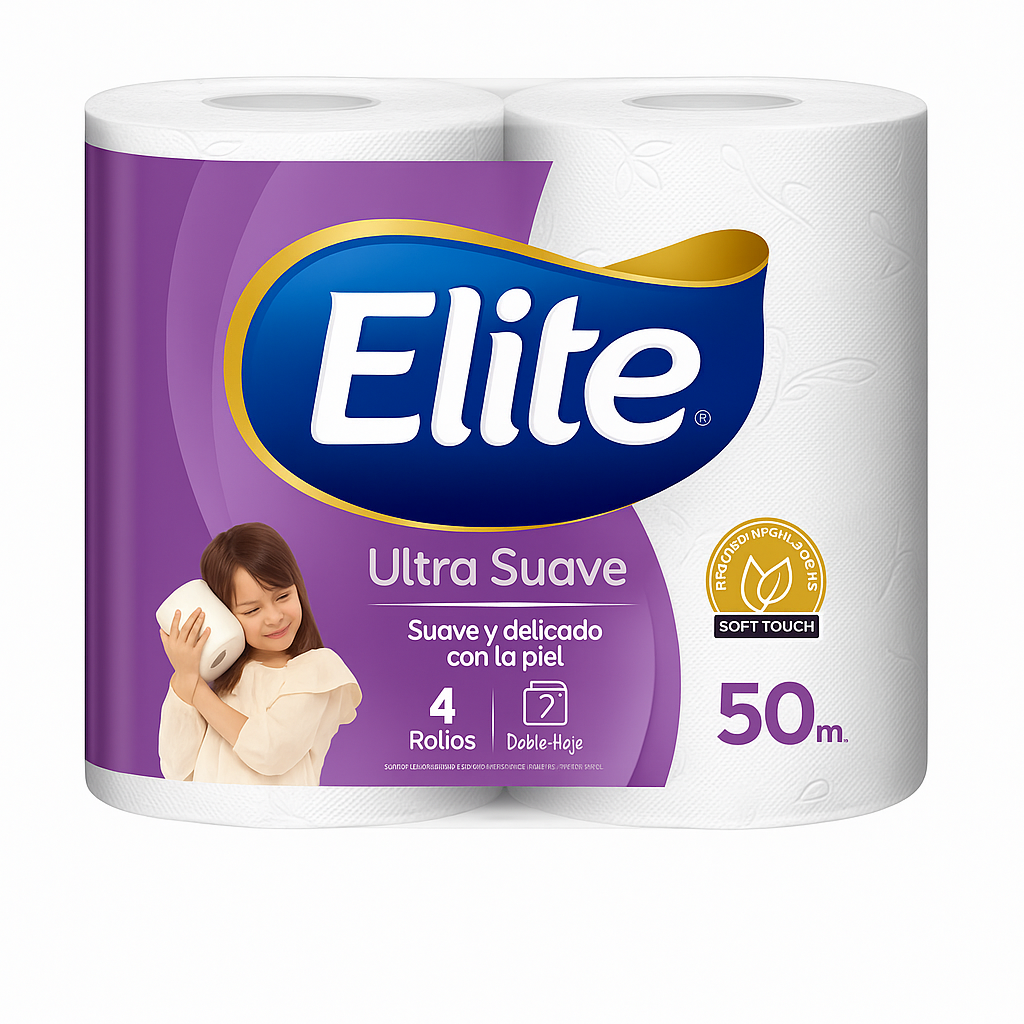 Elite Ultra Suave – Papel Higiénico Doble Hoja (4 Rollos de 50 m)