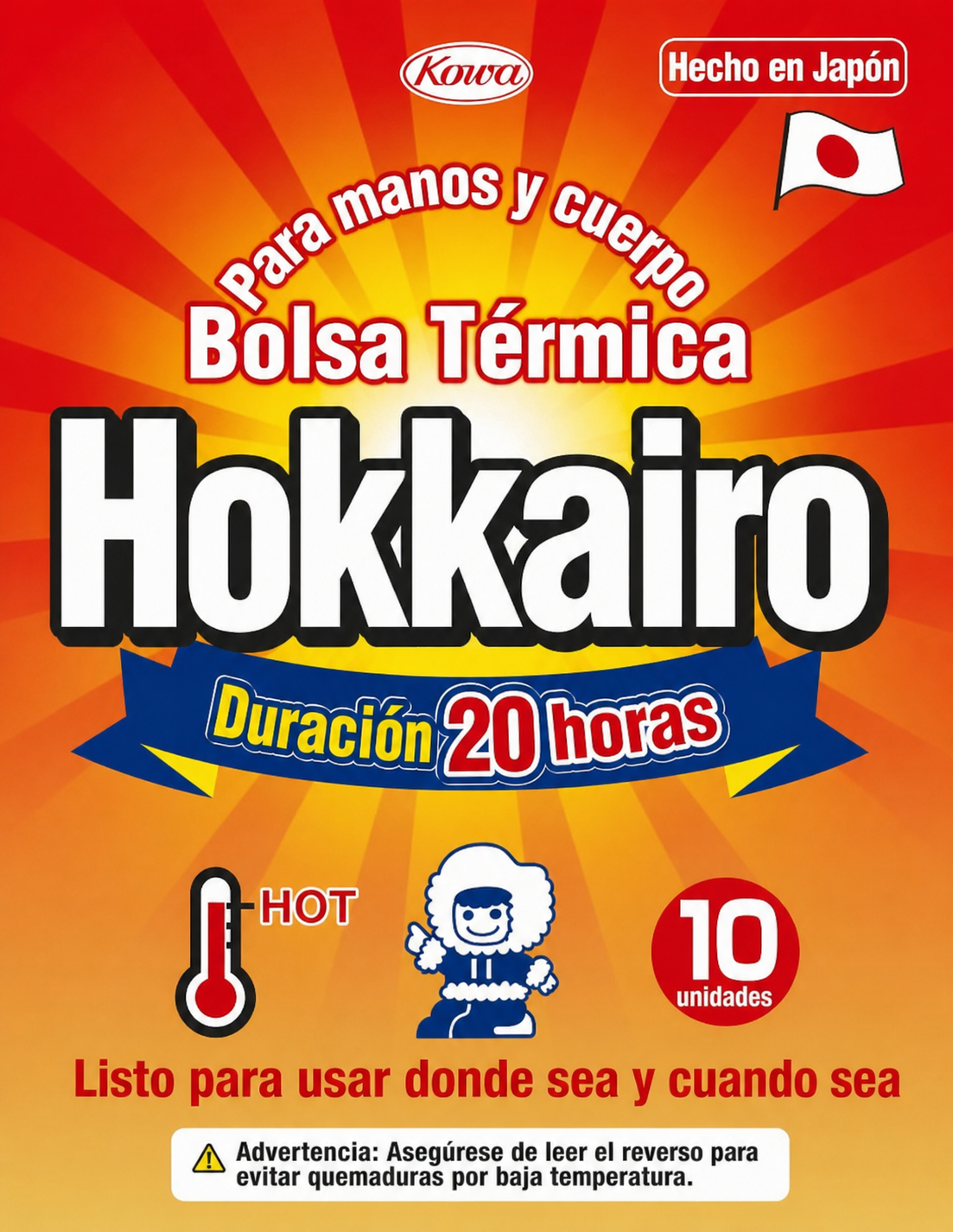 Hokkairo Bolsa Térmica – Calor Instantáneo para Manos y Cuerpo (10 unidades)